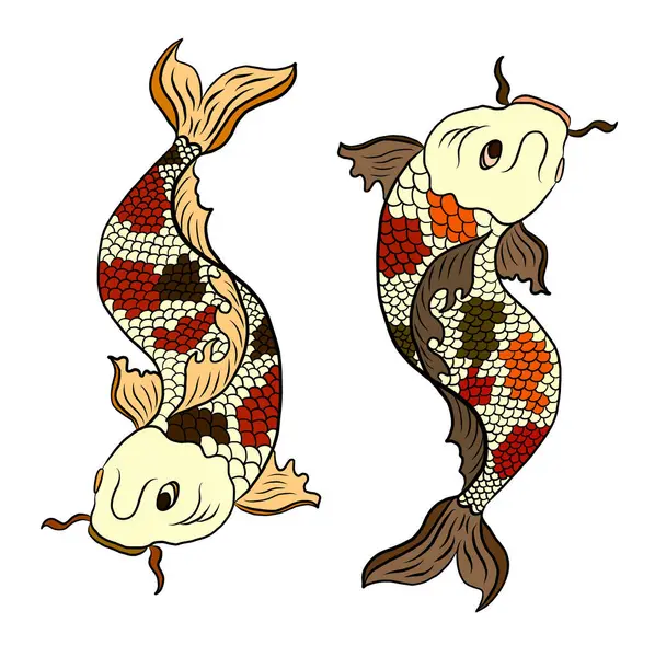 koi carp vector isolate for tattoo.Japanese carp drawing.Hand drawn line art of Koi carp. Vector isolated. Idea for tattoo and coloring books.Traditional Japanese culture element for printing on wall.