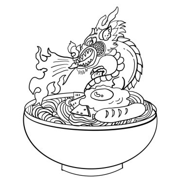 Geleneksel Japon eriştesi ve duvar kağıdı üzerine restoran baskısı için el sallama. Karalama sanatı için Ramen vektör çizimi. Arka planda yemek çubukları vektörü ile gün doğumu..