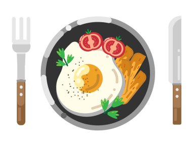 Beyaz arkaplan üzerinde yumurta salatası. Salata vektör illüstrasyonu.Elementler için düz simge.