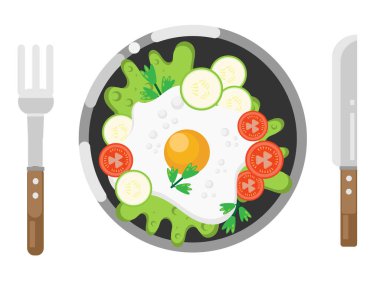 Beyaz arkaplan üzerinde yumurta salatası. Salata vektör illüstrasyonu.Elementler için düz simge.