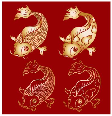 koi carp vector isolate for tattoo.Japanese carp drawing.Hand drawn line art of Koi carp. Vector isolated. Idea for tattoo and coloring books.Traditional Japanese culture element for printing on wall.