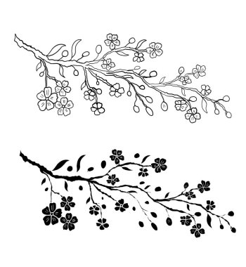 Şeftali çiçeği ve kiraz çiçeği seti. Sakura vektör seti. Karantina ve altın çiçek., 