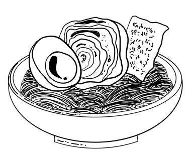 Geleneksel Japon eriştesi ve duvar kağıdı üzerine restoran baskısı için el sallama. Karalama sanatı için Ramen vektör çizimi. Arka planda yemek çubukları vektörü ile gün doğumu..