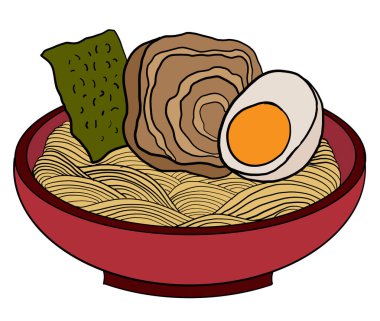 Traditional Japanese ramen and wave for restaurant printing on wallpaper.Ramen vector illustration for doodle art.Sunrise with chopsticks vector for painting on background.