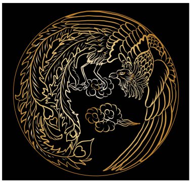 Arka planda dövme tasarımı için Phoenix 'in güzel çizgi sanatı. Gömleğe basmak için Phoenix vektörü. Karalama sanatı için Phoenix vektör çizimi ve beyaz izole arkaplan üzerine boyama kitabı..