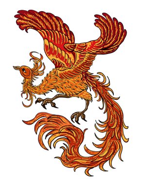 Beautiful line art of Phoenix for tattoo design on background.Phoenix vector for printing on shirt.Phoenix vector illustration for doodle art and coloring book on white isolated background.