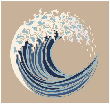 Japanese wave vector illustration for T-shirt.Traditional Chinese wave and sunrise.Beautiful line art of nature for printing on shirt.Asian art for doodle and painting on background.