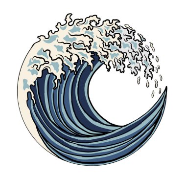 Japanese wave vector illustration for T-shirt.Traditional Chinese wave and sunrise.Beautiful line art of nature for printing on shirt.Asian art for doodle and painting on background.