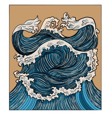 Japanese wave vector illustration for T-shirt.Traditional Chinese wave and sunrise.Beautiful line art of nature for printing on shirt.Asian art for doodle and painting on background.