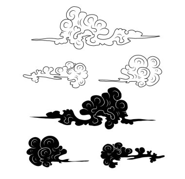 Beyaz arkaplan üzerine resim ve baskı için Çin bulut vektörü. Dövme tasarımı ve fikir için geleneksel Japon kültür unsuru. Bulut ve dalga illüstrasyonu..