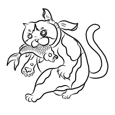 Çıkartma üzerine yazdırmak için kedi çizgi filmi seti. Beyaz izole edilmiş arkaplan üzerine boyama kitabı için kedi vektör çizimi. Güzel klişe. Beyaz arkaplandaki elementler için karakter.