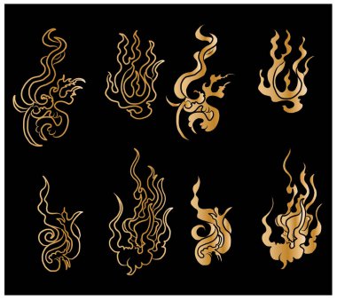 Beyaz arkaplan üzerine resim ve baskı için Çin bulut vektörü. Dövme tasarımı ve fikir için geleneksel Japon kültür unsuru. Tişört için ateş vektörü.