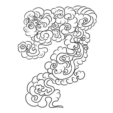 Beyaz arkaplan üzerine resim ve baskı için Çin bulut vektörü. Dövme tasarımı ve fikir için geleneksel Japon kültür unsuru. Bulut ve dalga illüstrasyonu..