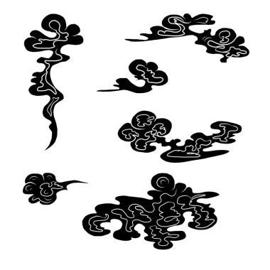 Beyaz arkaplan üzerine resim ve baskı için Çin bulut vektörü. Dövme tasarımı ve fikir için geleneksel Japon kültür unsuru. Bulut ve dalga illüstrasyonu..