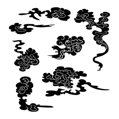 Beyaz arkaplan üzerine resim ve baskı için Çin bulut vektörü. Dövme tasarımı ve fikir için geleneksel Japon kültür unsuru. Bulut ve dalga illüstrasyonu..