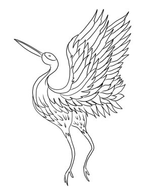 Tişört için turna ve Japon dalga vektör çizimi. Çemberde geleneksel Çin dalgası. Gömlek üzerine basmak için güzel bir doğa çizgisi..