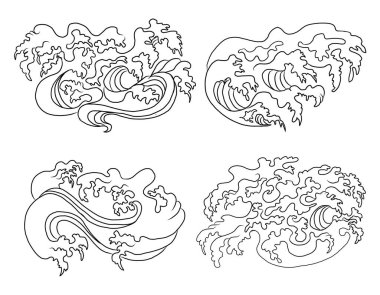 Beyaz arkaplan üzerine resim ve baskı için Çin bulut vektörü. Dövme tasarımı ve fikir için geleneksel Japon kültür unsuru. Bulut ve dalga illüstrasyonu..