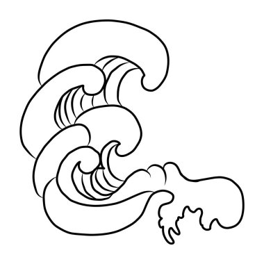 Baskı için el çizgisi. Resim kitabı için Çin bulut vektörü ve beyaz arkaplan üzerine baskı. Dövme tasarımı ve fikir için geleneksel Japon kültür unsuru. Bulut ve dalga çizimi. Clip sanatı.