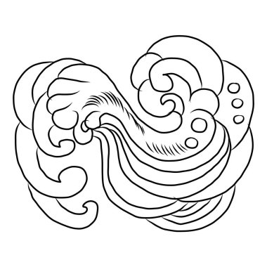 Baskı için el çizgisi. Resim kitabı için Çin bulut vektörü ve beyaz arkaplan üzerine baskı. Dövme tasarımı ve fikir için geleneksel Japon kültür unsuru. Bulut ve dalga çizimi. Clip sanatı.