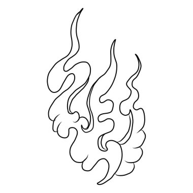 Geleneksel Japon bulutları ve karalama sanatı ve boyama kitabı için ateş vektörü. Arka planda dövme tasarımı fikri için ateş illüstrasyonu.