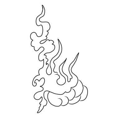 Geleneksel Japon bulutları ve karalama sanatı ve boyama kitabı için ateş vektörü. Arka planda dövme tasarımı fikri için ateş illüstrasyonu.