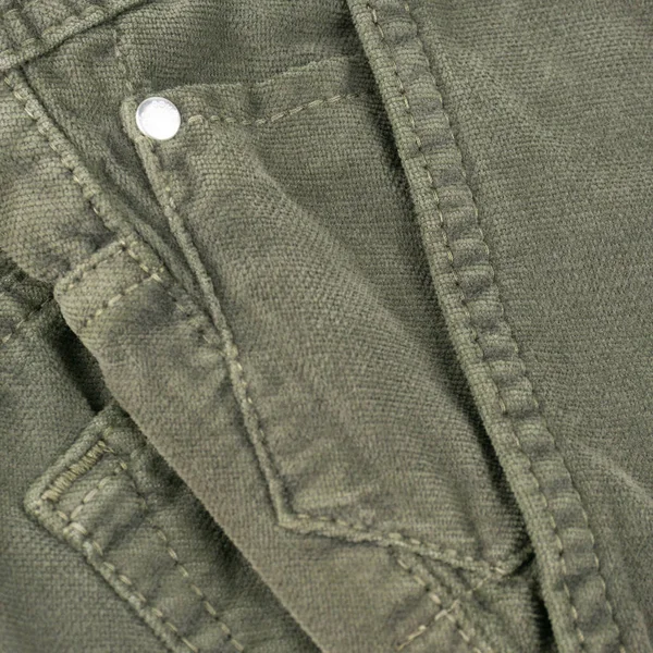 Zelené Pánské Mikrovelour Kalhoty Kapesní Detail Zblízka — Stock fotografie