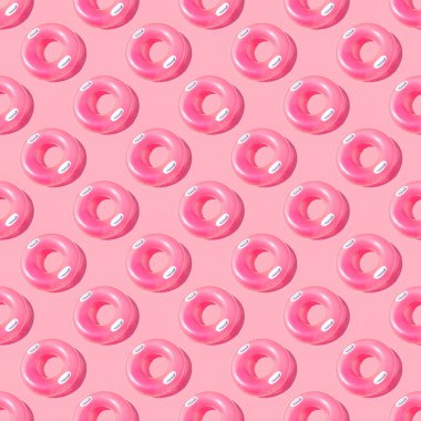 Pattern of small bright pink inflatable rubber circles on a pale pink background