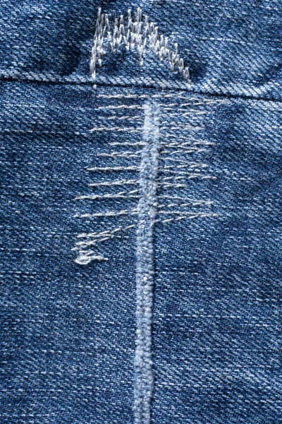 Detalhes Jeans Azul Com Costuras Decorativas Fundo Close — Fotografia de Stock