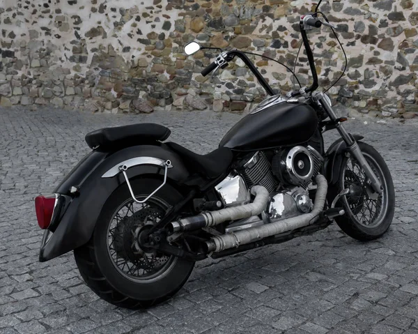 Motocicleta Clásica Negra Con Detalles Cromados —  Fotos de Stock