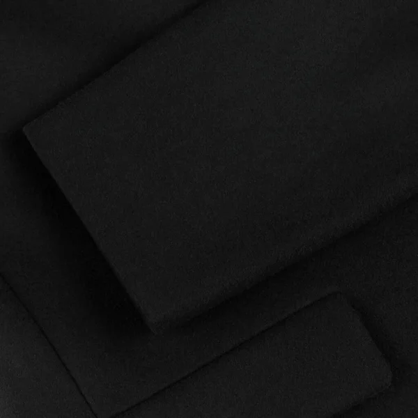 Czarna Wełna Szczegóły Płaszcza Rękaw Kieszeń Zbliżenie — Zdjęcie stockowe