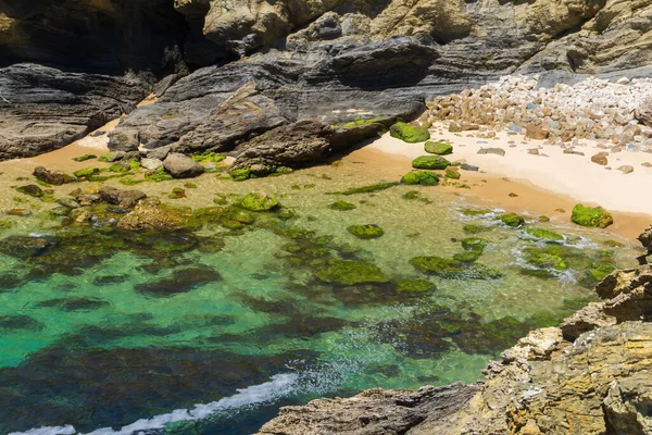 Atlantic Ocean Coastline Rocks Light Sand Turquoise Water — Stock Photo, Image