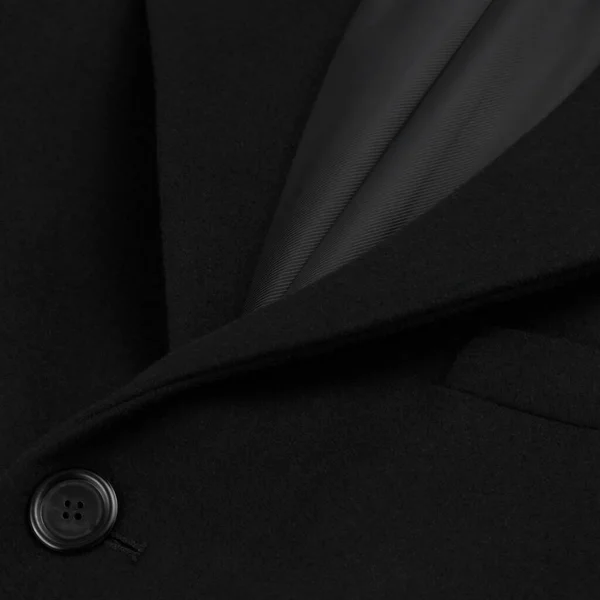 Siyah Yün Ceketin Ayrıntıları Yaka Düğme Göğüs Cebi Kapat — Stok fotoğraf