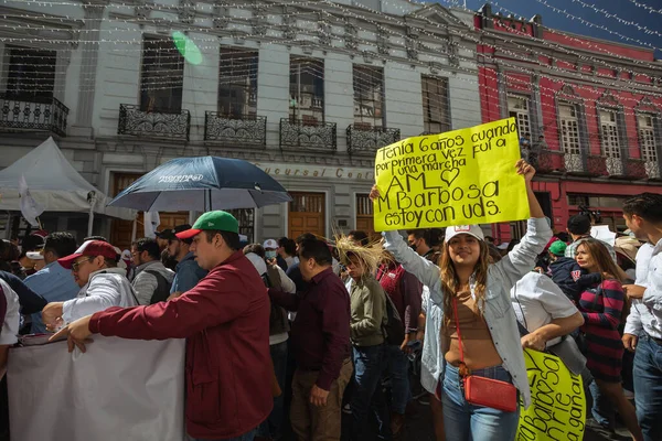 Politiker Und Bürger Demonstrieren Puebla Zur Unterstützung Der Vierten Transformationsregierung — Stockfoto