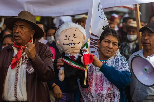Politici Občané Pochodují Pueble Podporu Čtvrté Transformační Vlády Mexického Prezidenta — Stock fotografie