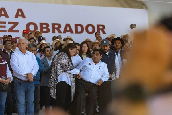 Miguel Barbosa Gouverneur Van Puebla Houdt Een Rally Ter Ondersteuning — Stockfoto