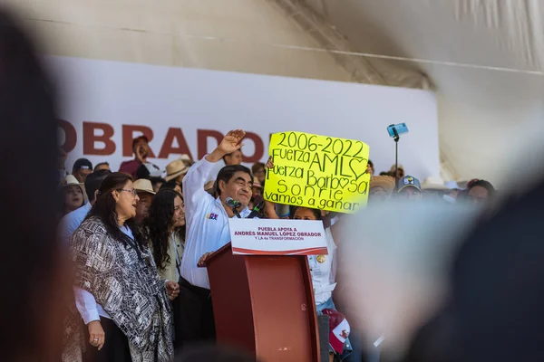 Miguel Barbosa Guvernör Puebla Håller Ett Möte Till Stöd För — Stockfoto