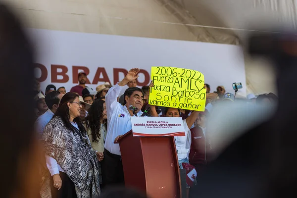 Miguel Barbosa Gouverneur Van Puebla Houdt Een Rally Ter Ondersteuning — Stockfoto
