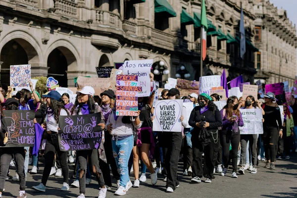 Protestos Nas Ruas Cidade Puebla Durante Marcha Pelos Direitos Das — Fotografia de Stock