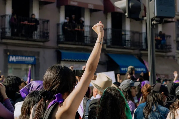 Акции Протеста Улицах Города Пуэбла Время Марша Права Женщин Феминистского — стоковое фото