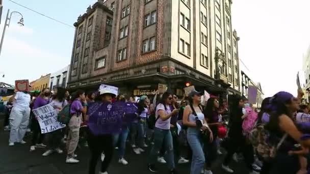 Protesten Straten Van Puebla Tijdens Mars Voor Vrouwenrechten Feministische Mars — Stockvideo