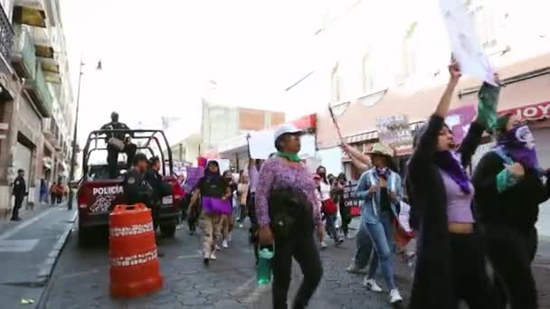 Протести Вулицях Міста Пуебла Під Час Маршу Права Жінок Феміністичний — стокове відео