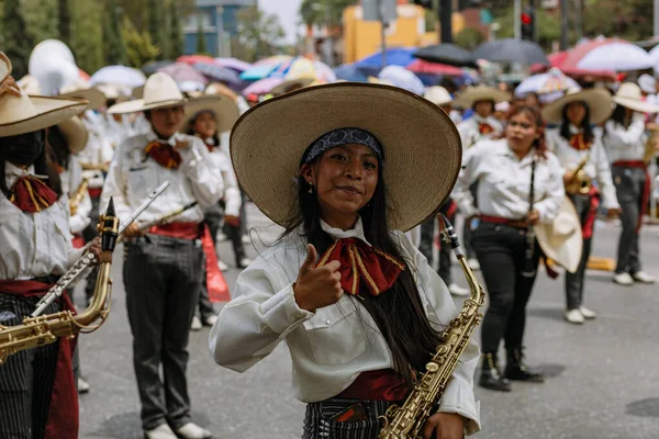 Desfile Estudiantil Representación Batalla Del Mayo Marcha Desfile Cívico Aniversario —  Fotos de Stock