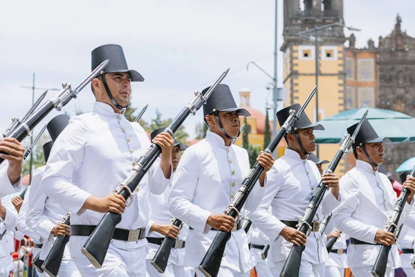 stock image Representation of the May 5 battle, march in the civic parade on the anniversary of the May 5 battle in the state of Puebla