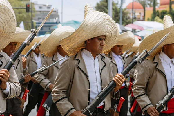 stock image Representation of the May 5 battle, march in the civic parade on the anniversary of the May 5 battle in the state of Puebla