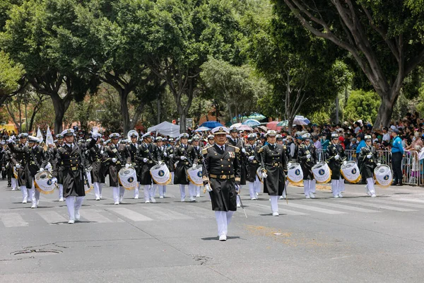 Puebla México Mayo 2023 Soldados Mexicanos Marchan Desfile Cívico Aniversario — Foto de Stock