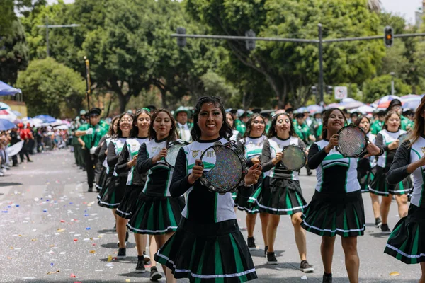 Május Csata Újrajátszása Diákok Felvonulnak Polgári Felvonuláson Május Puebla Csata — Stock Fotó