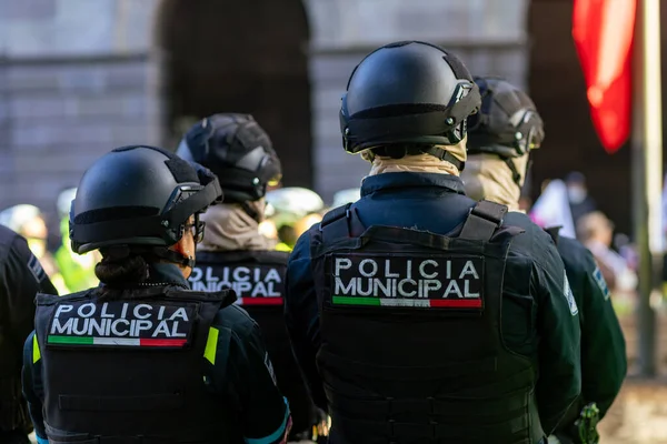 Achteraanzicht Van Gemeentepolitie Van Puebla Met Het Logo Policia Municipal Stockfoto