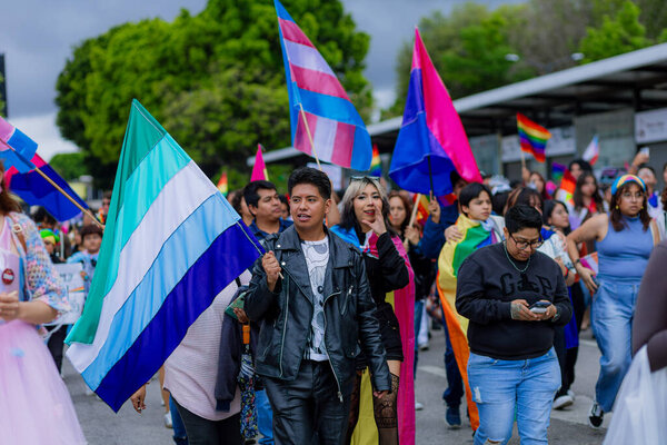 Puebla, Mexico June 21, 2025. Participants gather for the citys LGBT+ Pride March, showcasing flags, signs, and costumes that celebrate diversity, visibility, and public expression. 