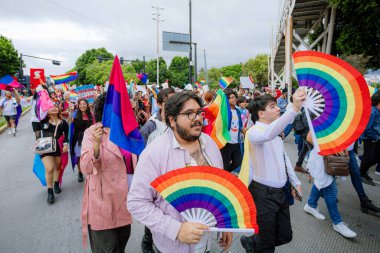 Puebla, Meksika 21 Haziran 2025. Katılımcılar LGBT + Gurur Yürüyüşü için bir araya gelerek, çeşitliliği, görünürlüğü ve kamuoyu ifadesini kutlayan bayrak, tabela ve kostümleri sergilediler.. 