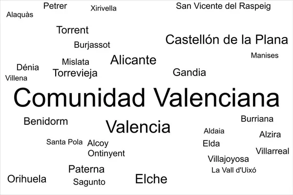Tag Cloud Des Grandes Villes Communauté Valence Espagne — Photo